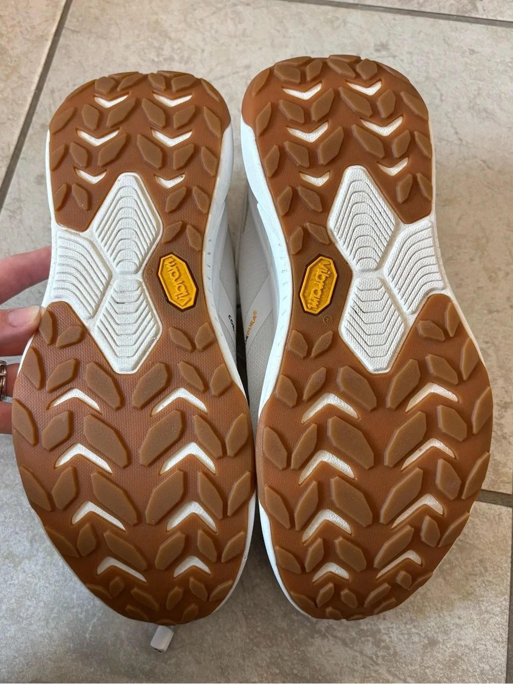 Hoka Transport White and Tan Athletic Sneakers